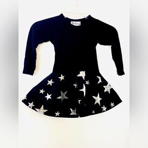 DORI CREATIONS GIRLS BLACK TOP WITH SILVER STARS FLARED DRESS SIZE 3